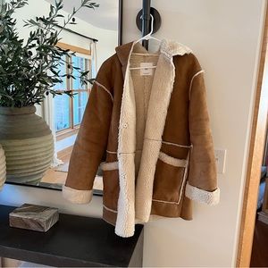 Mango faux suede and Shearling hooded coat size L